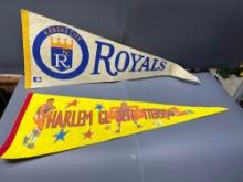 Vintage Harlem Globetrotters and Kansas City Royals Pennants