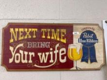 Wooden Pabst Blue Ribbon Sign- 24'' x 11''