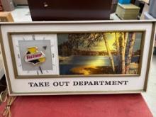 Falstaff Beer Americana Panorama Lighted Sign/Clock- 32 1/2'' w x 17'' t. This sign is nice, rare