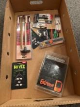 Box of assorted HI-VIZ shooting beads, redhead 3 piece shotgun cleaning rod, extreme phone case,