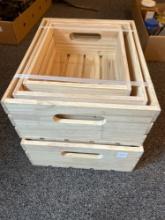 2 sets of wooden storage trays