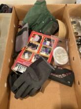 Box of gloves, tool bags, phone case