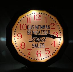 Ford V8 Etched Milkglass Clock