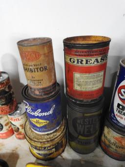 Large Group Lot of Assorted Oil Cans and Tins