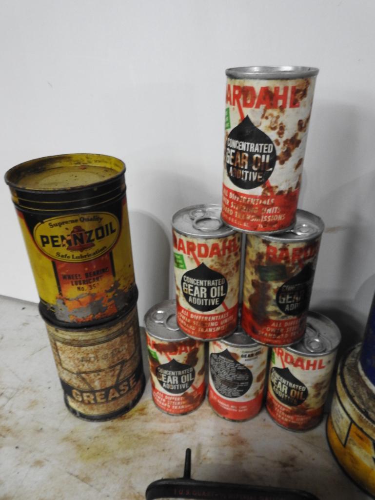 Large Group Lot of Assorted Oil Cans and Tins