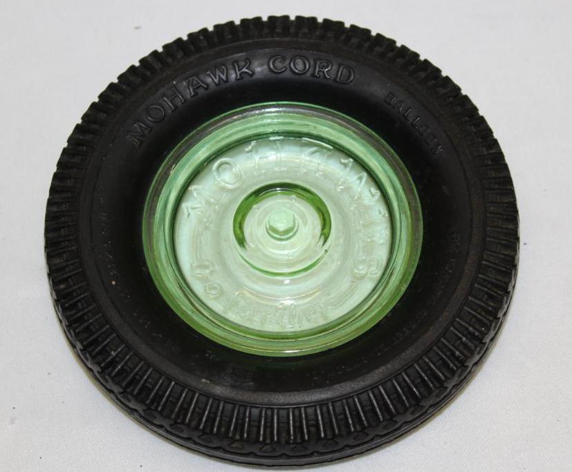 Mohawk Cord Balloon Tire Ashtray w/ Green Glass