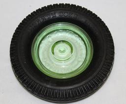 Mohawk Cord Balloon Tire Ashtray w/ Green Glass