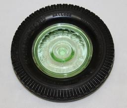 Mohawk Cord Balloon Tire Ashtray w/ Green Glass