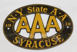 1930 AAA Syracuse of NY Emblem Badge