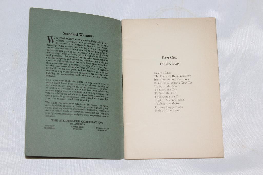 1924 Studebaker Light-Six Owners Manual Brochure Book