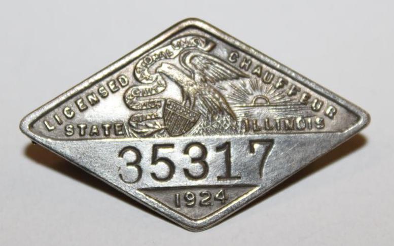 1924 Illinois Registered Chauffeur Pin Badge