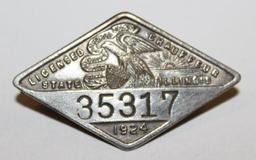 1924 Illinois Registered Chauffeur Pin Badge