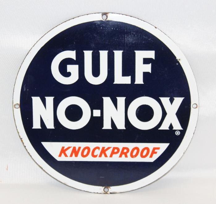 Gulf No-Nox Porcelain Pump Plate Sign