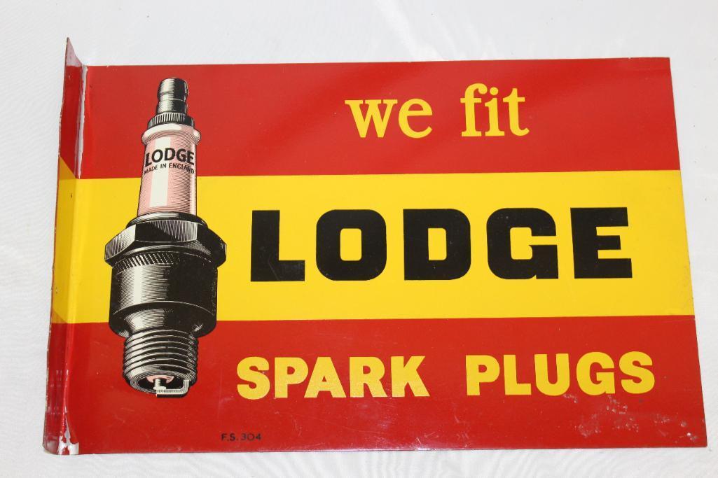 Lodge Spark Plugs Tin Advertising Flange Sign