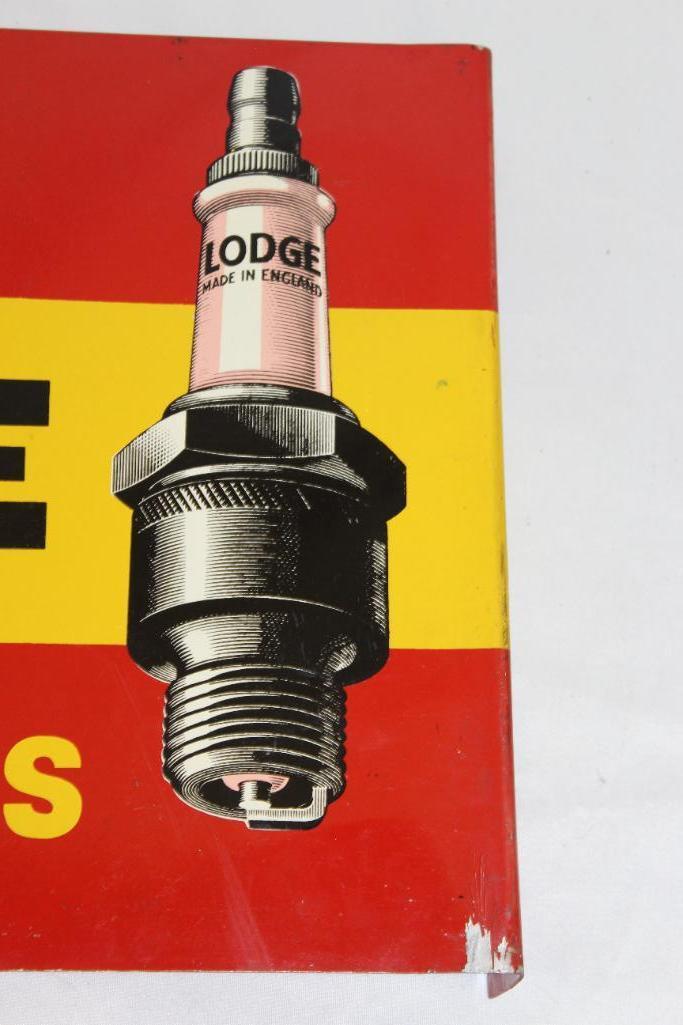 Lodge Spark Plugs Tin Advertising Flange Sign