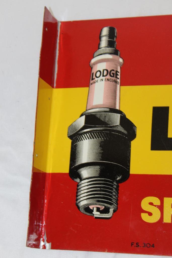 Lodge Spark Plugs Tin Advertising Flange Sign