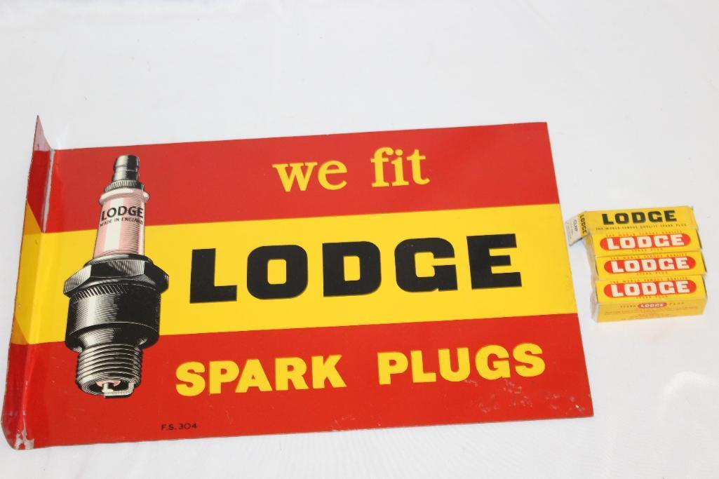 Lodge Spark Plugs Tin Advertising Flange Sign