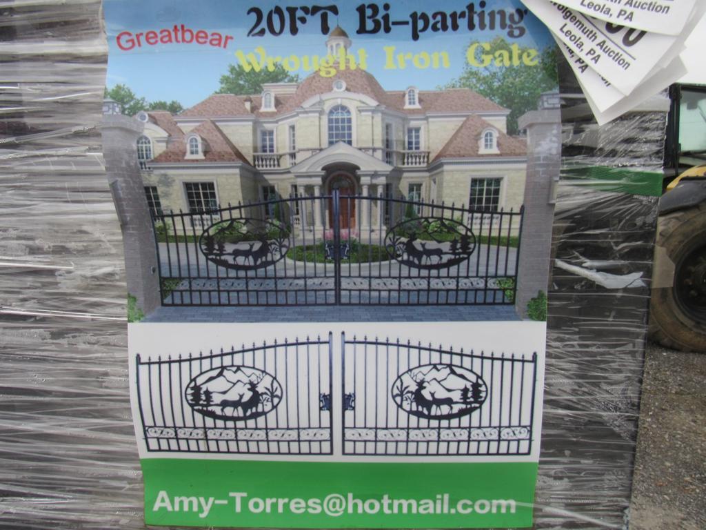 New Greatbear 20' Bi-Parting Iron Gate Pair, Deer