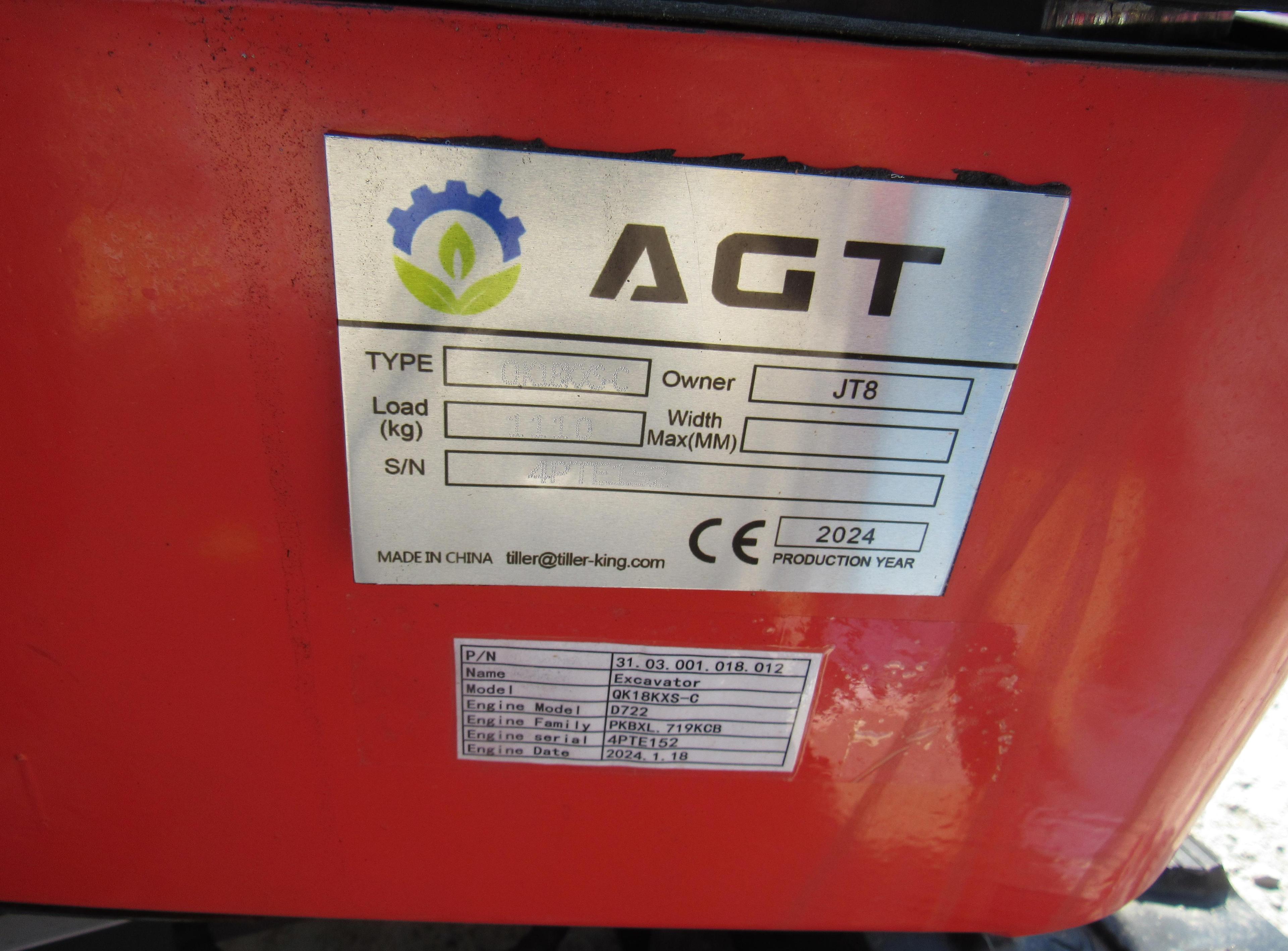 AGT QK 18 KXS-C Excavator w/Cab
