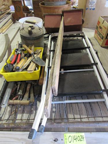 ladder, misc tools, birdhouses