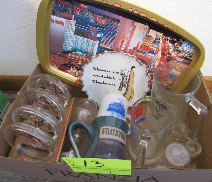 glassware and Las Vegas tray