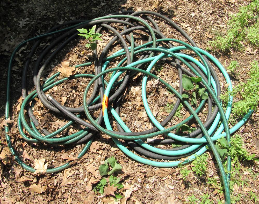 saw horses, garden hoses