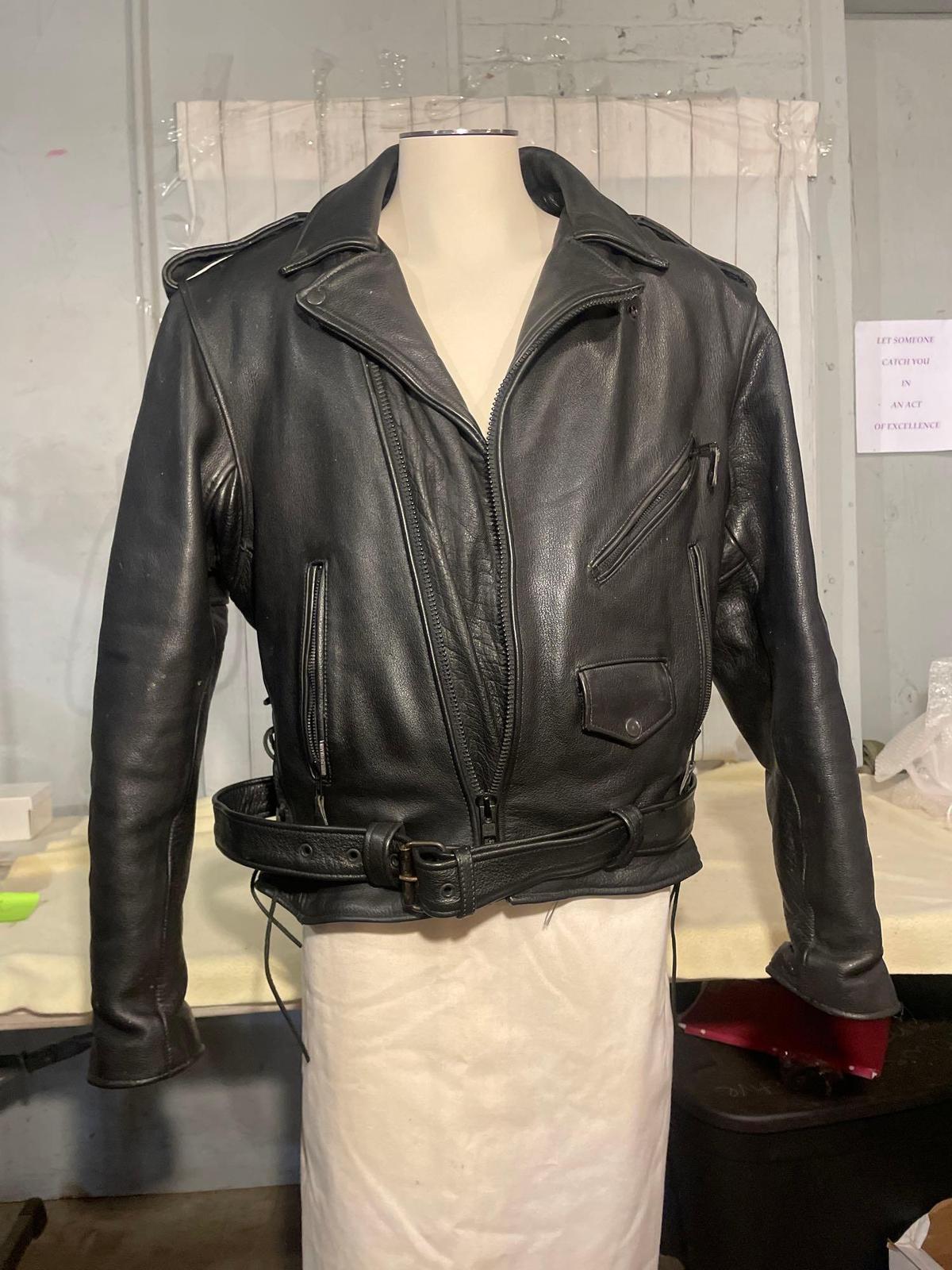 Black Belted Leather Jacket with Thinsulate Lining