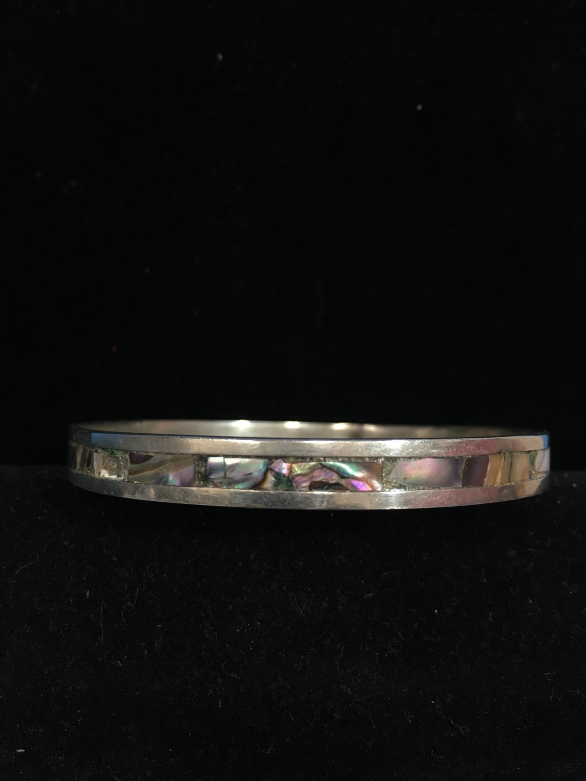 Old Pawn Taxco Sterling Silver & Abalone Inlay Bangle Cuff Bracelet
