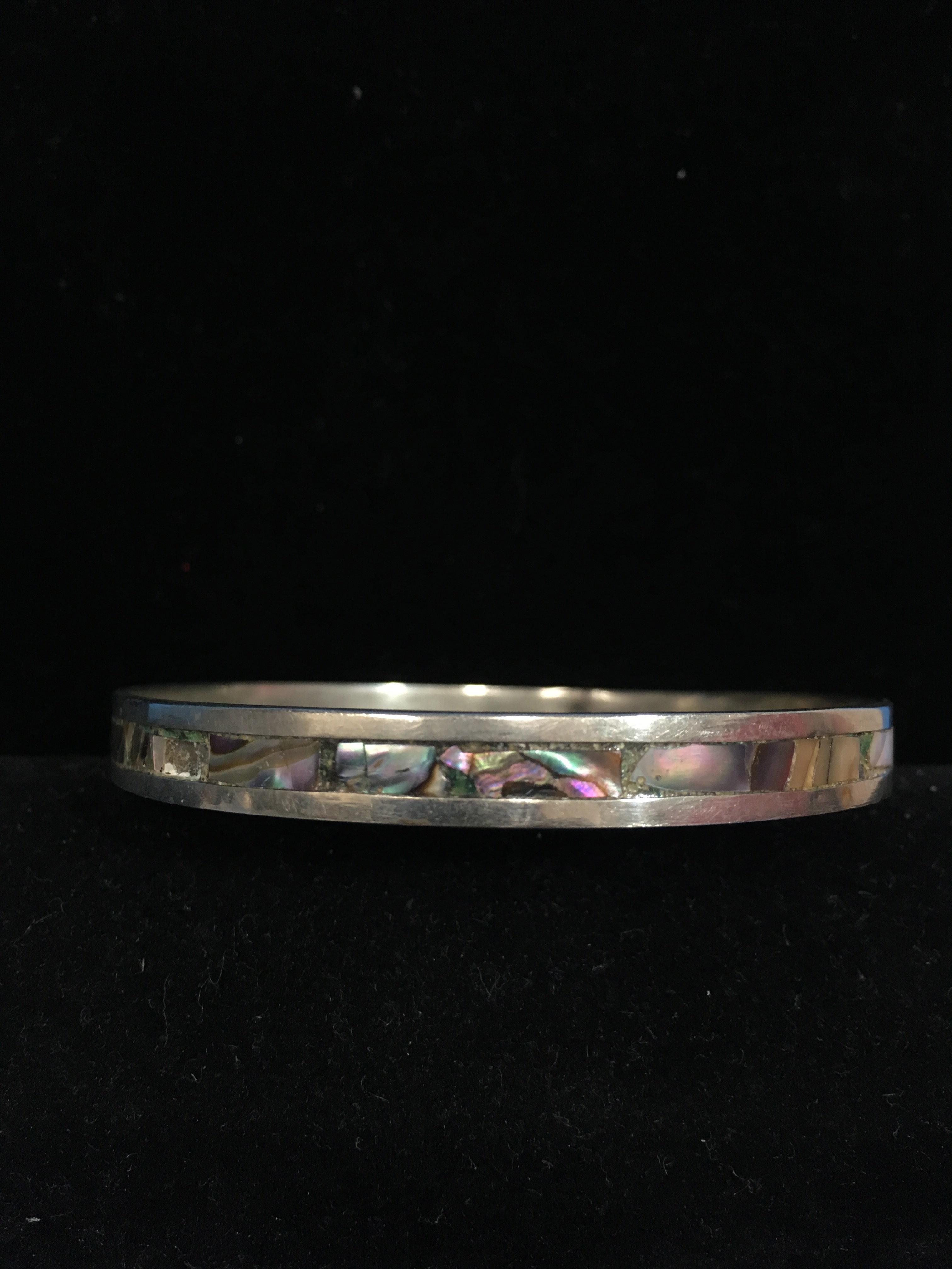 Old Pawn Taxco Sterling Silver & Abalone Inlay Bangle Cuff Bracelet