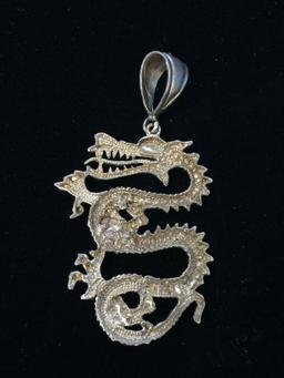 Amazing 3.25" Sterling Silver Large Dragon Pendant