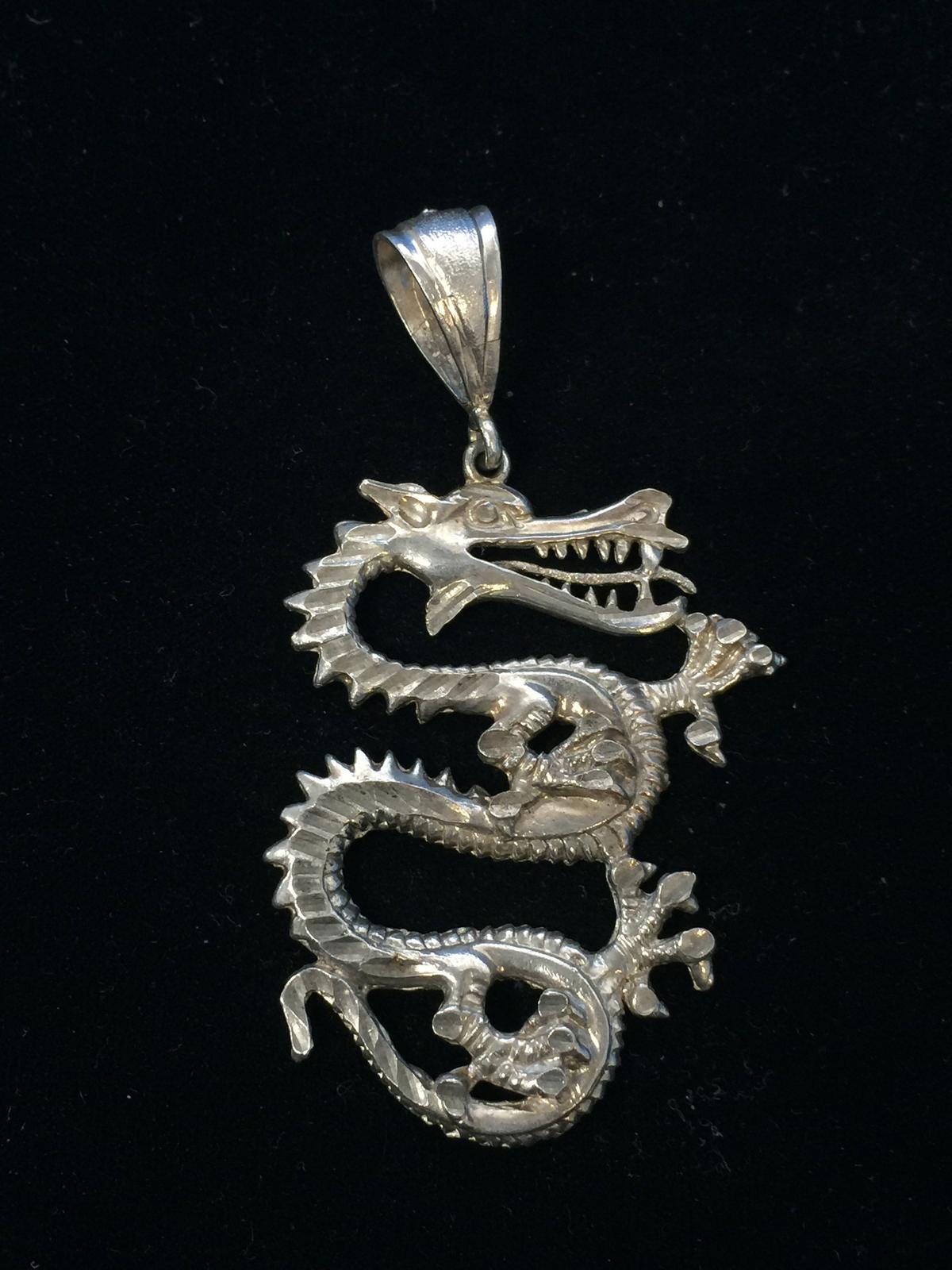 Amazing 3.25" Sterling Silver Large Dragon Pendant