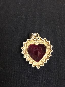 Bead Framed 12x12 Heart Faceted Ruby w/ Diamond Accent Sterling Silver Pendant