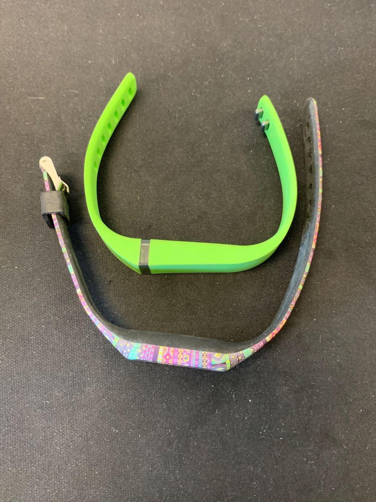 Lot of Two Resin Fitbit Cases, One Action Green & Colored Mosaic