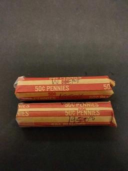 Lot Of 2 Rolls Of 1950's Wheat Pennies