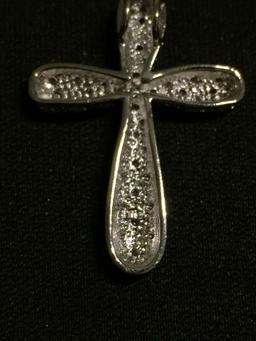 Diamond Lined Sterling Silver Cross Pendant