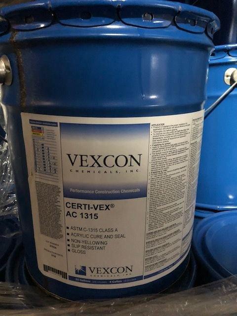 (12) 5 gal buckets of Vexcon “Certi-Vex AC 1315” acrylic cure and seal