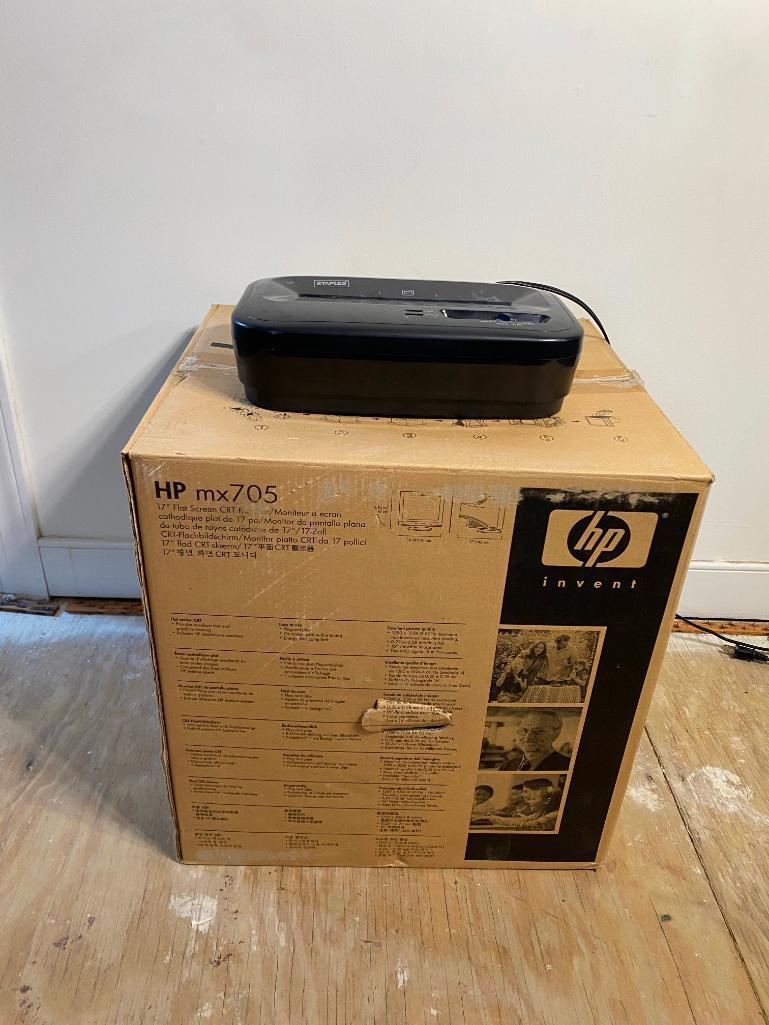 HP MX705 Flat Screen CRT Monitor, and Staples Paper Shredder
