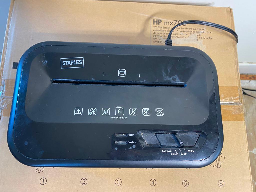 HP MX705 Flat Screen CRT Monitor, and Staples Paper Shredder