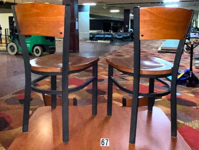 Cherry Wood Laminate Tables with Chrome Bumpers & 4 Matching Wood & Metal Chairs