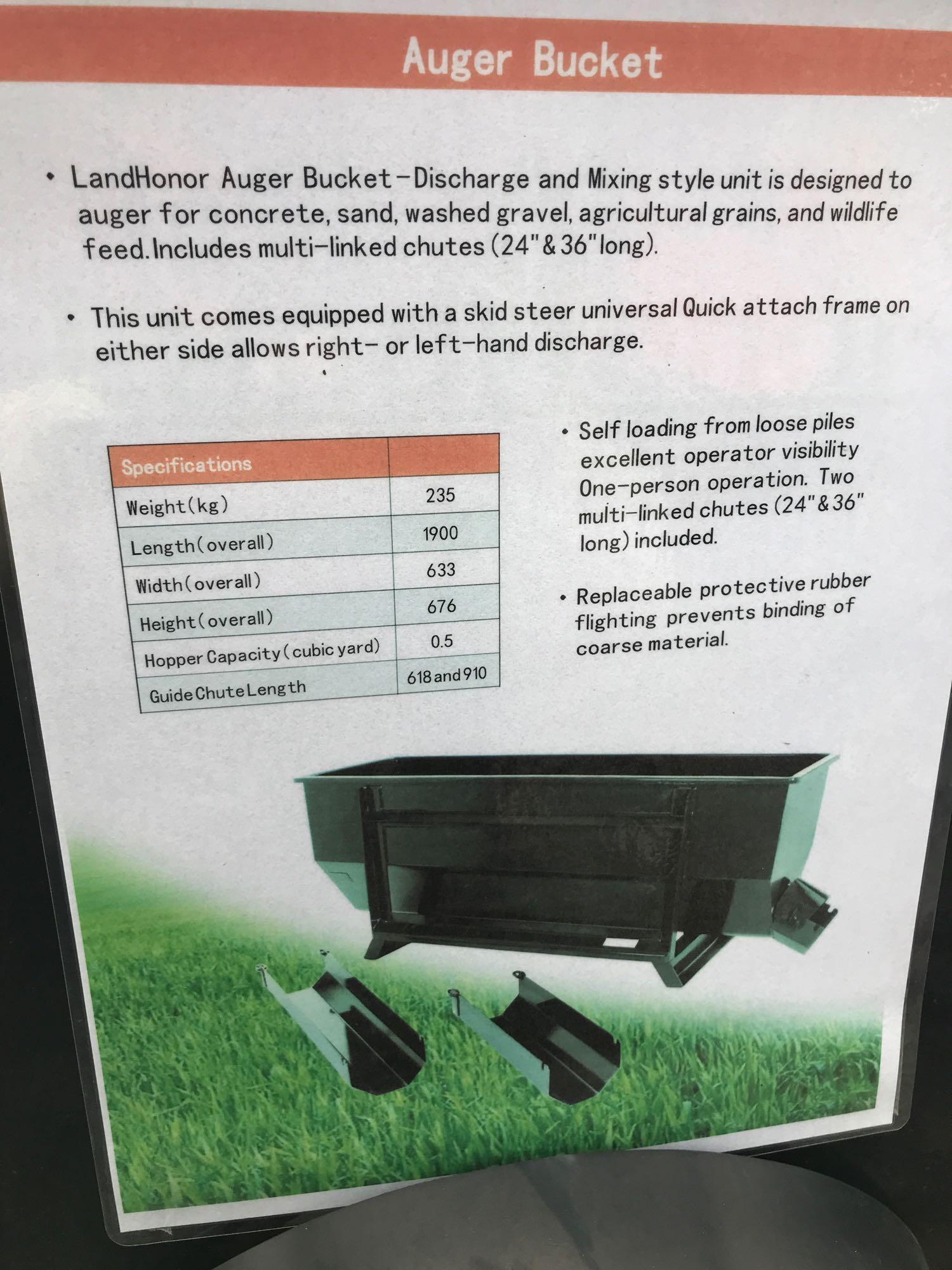 New Landhonor Co 68in Hydraulic Skidloader Auger Bucket Attachment