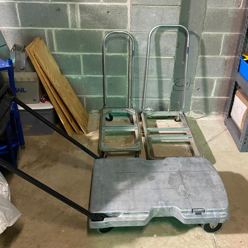 Three Rolling Floor Carts with Collapsible Handles