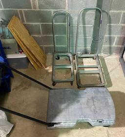 Three Rolling Floor Carts with Collapsible Handles
