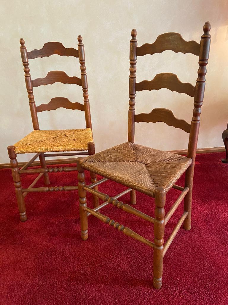 2 Wood & Wicker Ladder Back Chairs