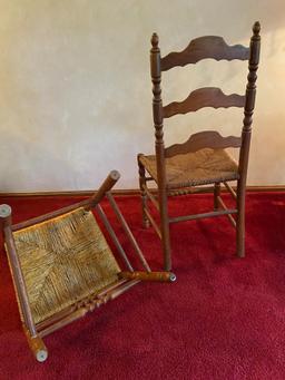 2 Wood & Wicker Ladder Back Chairs