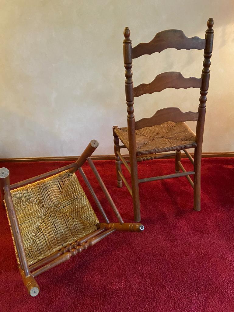 2 Wood & Wicker Ladder Back Chairs