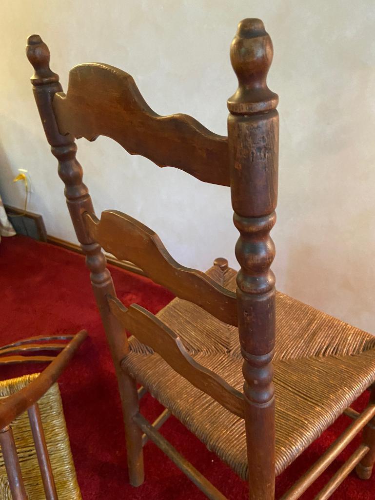 2 Wood & Wicker Ladder Back Chairs