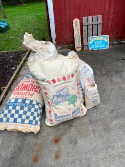Vintage Style Signs and Feed Bags Decor