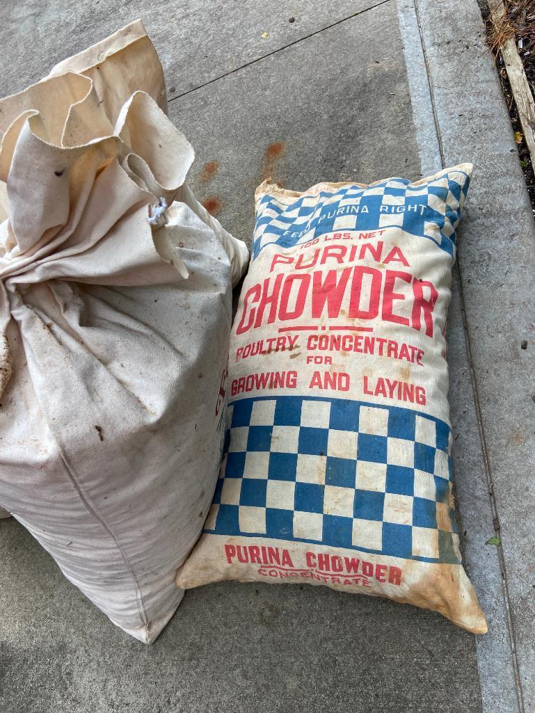 Vintage Style Signs and Feed Bags Decor