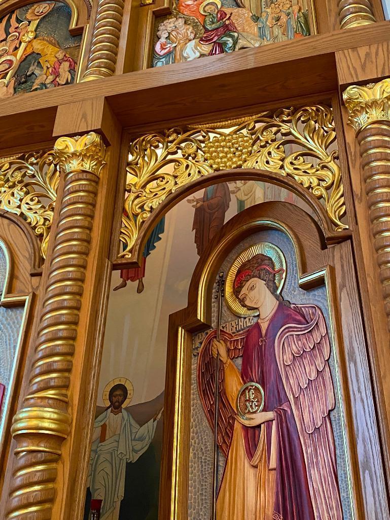 Center of Altar - Gilded Carved Wood Altar Screen with Icons & French Doors