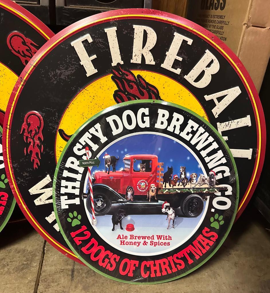 (1) Fireball Whisky and (1) Thirsty Dog Brewing Pressed Tin Signs